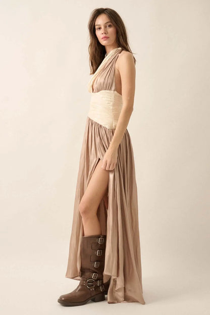 Magic Moment Shimmer Satin One-Shoulder Maxi Dress