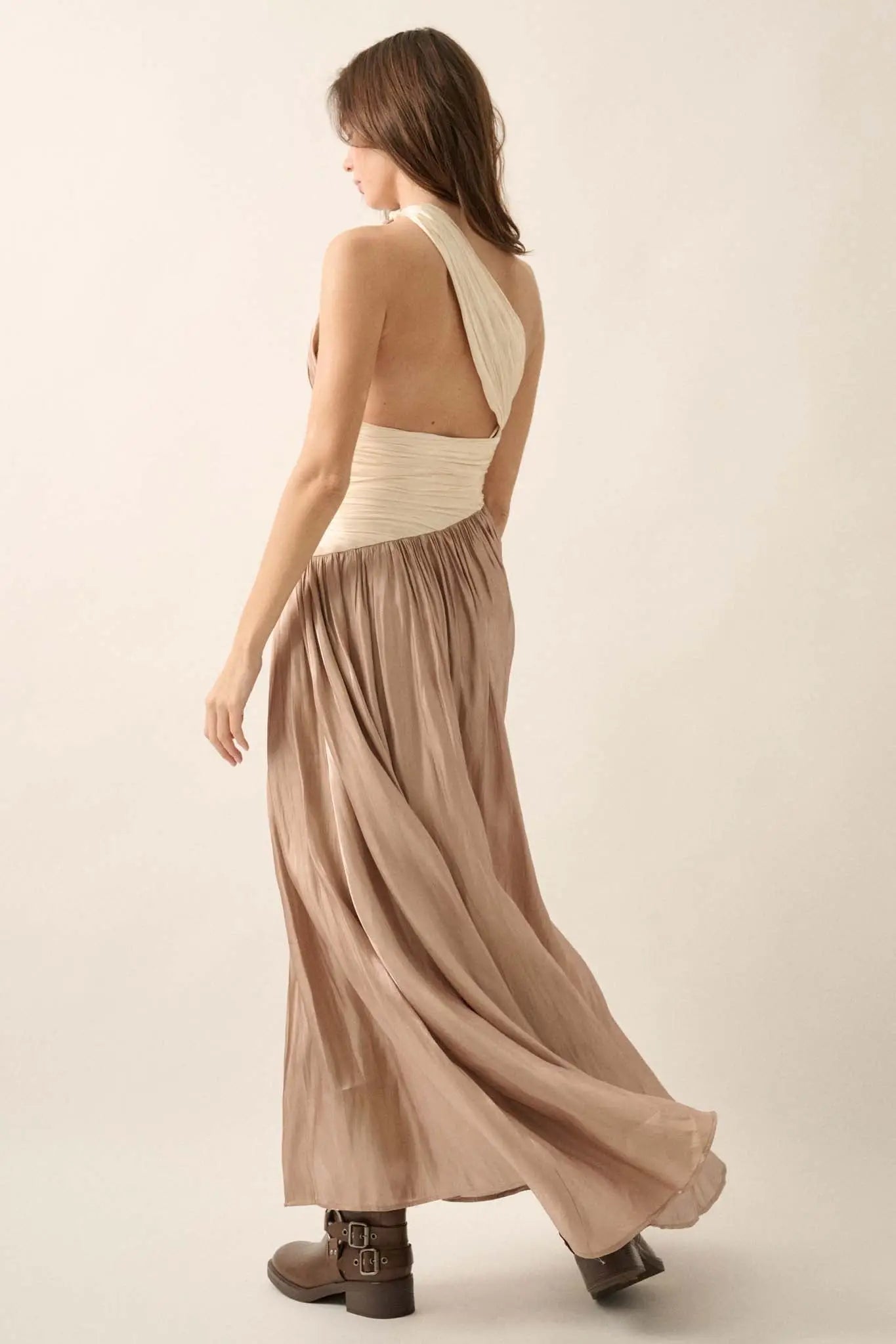 Magic Moment Shimmer Satin One-Shoulder Maxi Dress
