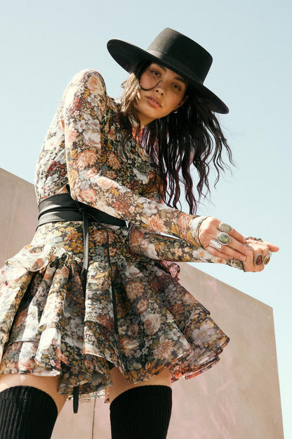 Fall Fantasia Floral Mesh and Organza Mini Dress
