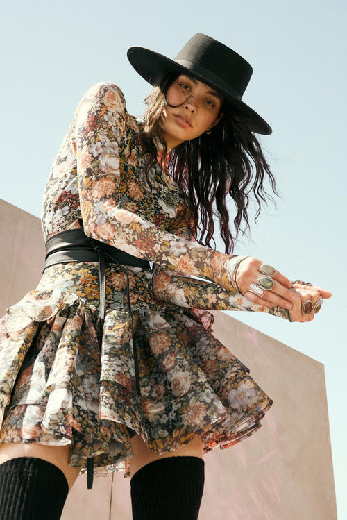 Fall Fantasia Floral Mesh and Organza Mini Dress
