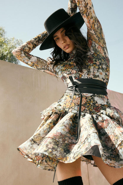 Fall Fantasia Floral Mesh and Organza Mini Dress