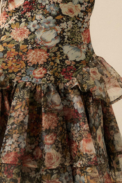 Fall Fantasia Floral Mesh and Organza Mini Dress