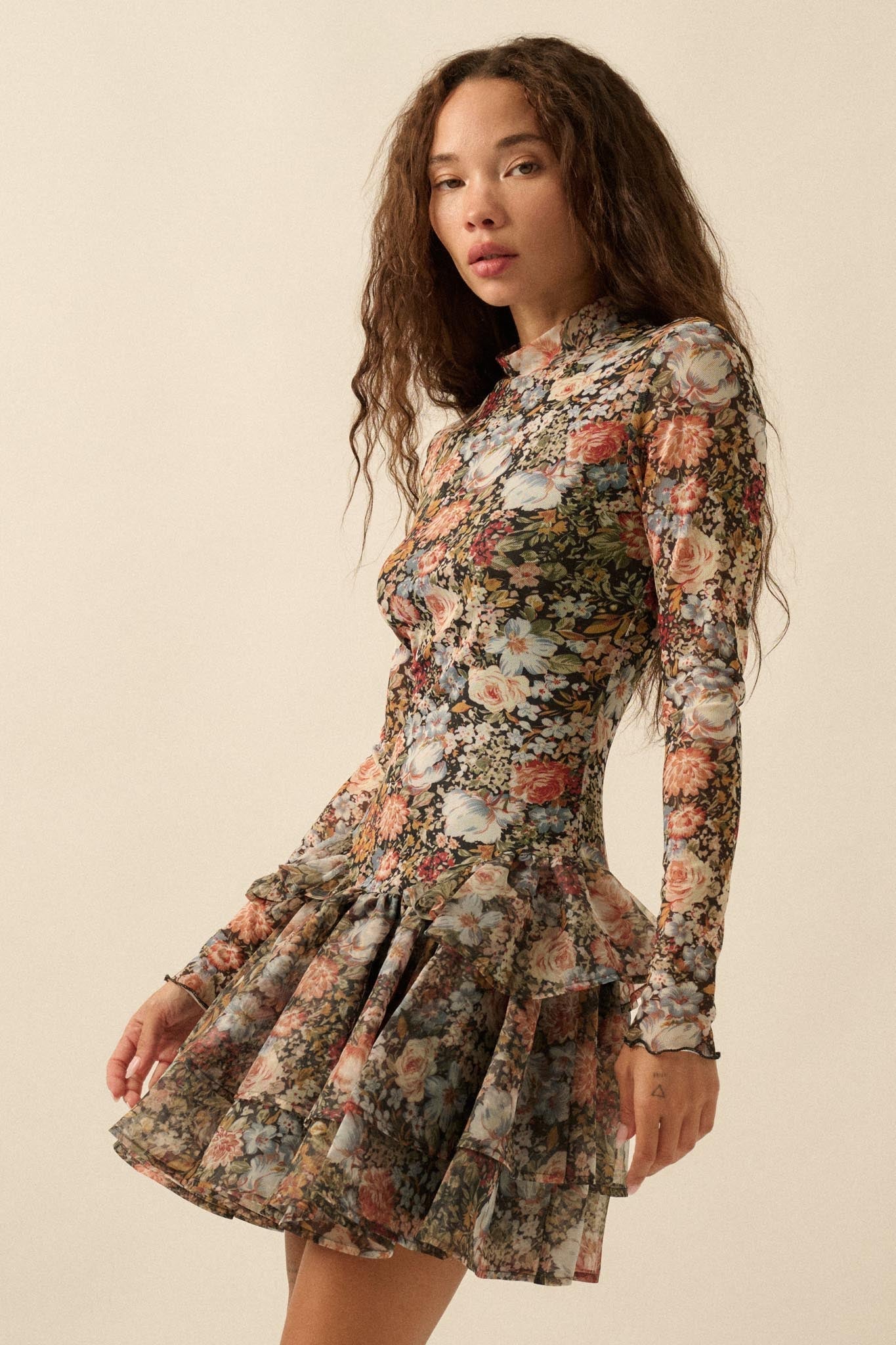 Fall Fantasia Floral Mesh and Organza Mini Dress