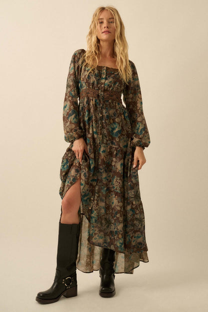 Misty Meadow Floral Button-Up Maxi Prairie Dress