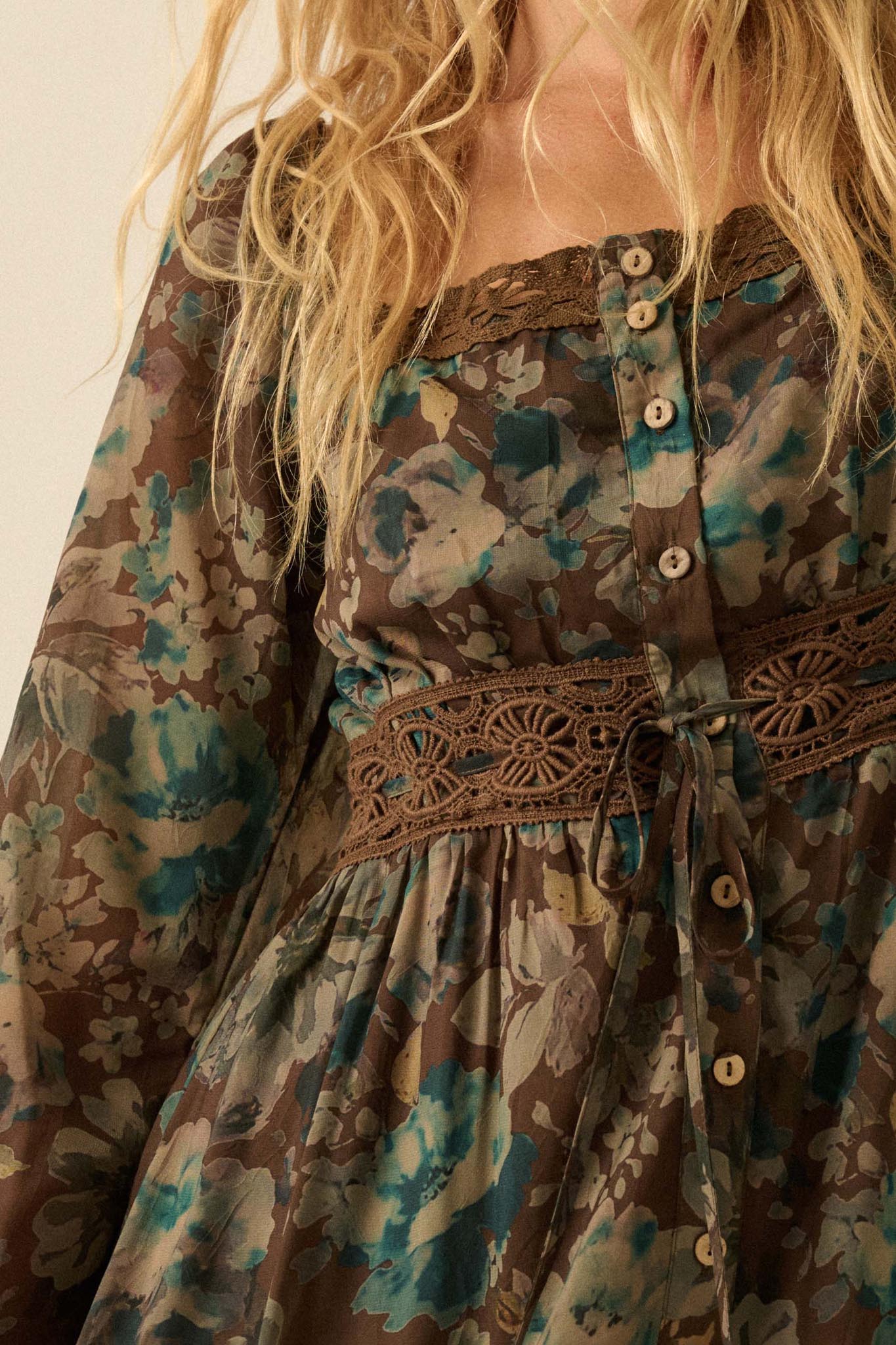 Misty Meadow Floral Button-Up Maxi Prairie Dress