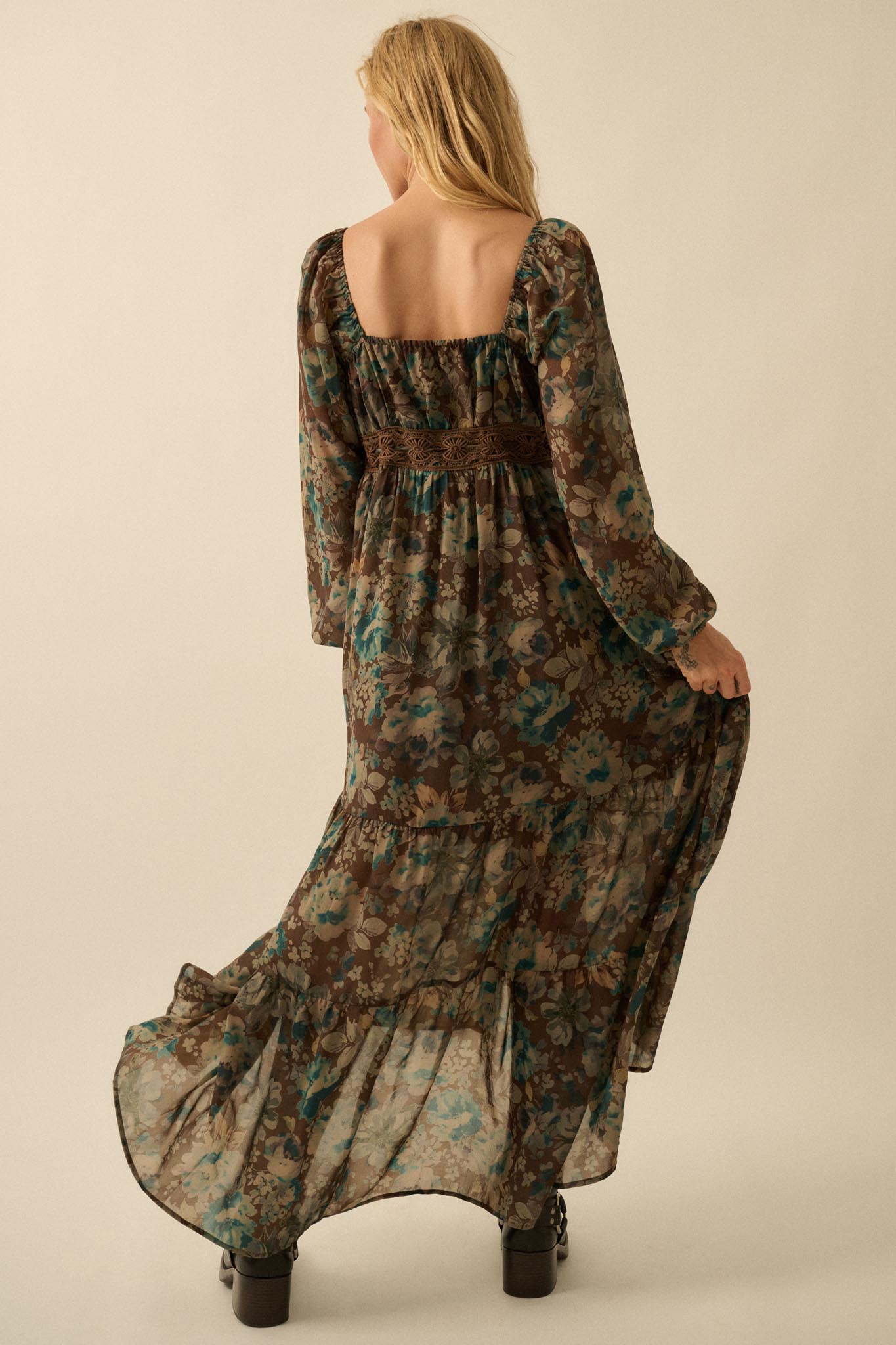 Misty Meadow Floral Button-Up Maxi Prairie Dress