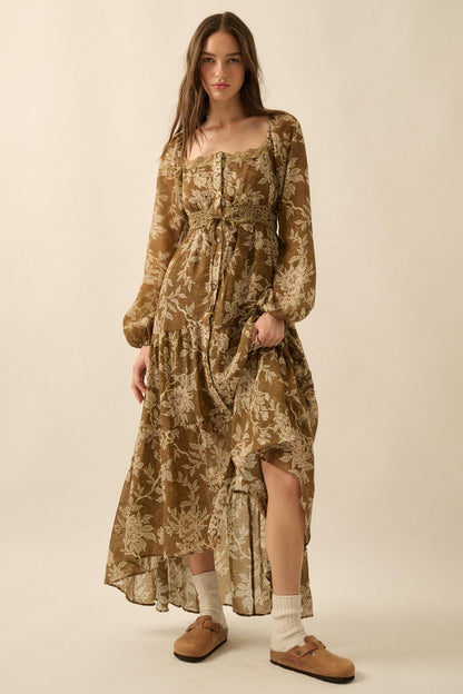 Garden Song Floral Button-Front Tiered Maxi Dress