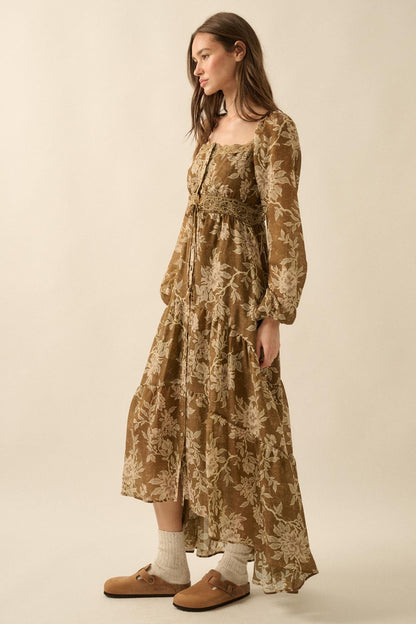 Garden Song Floral Button-Front Tiered Maxi Dress