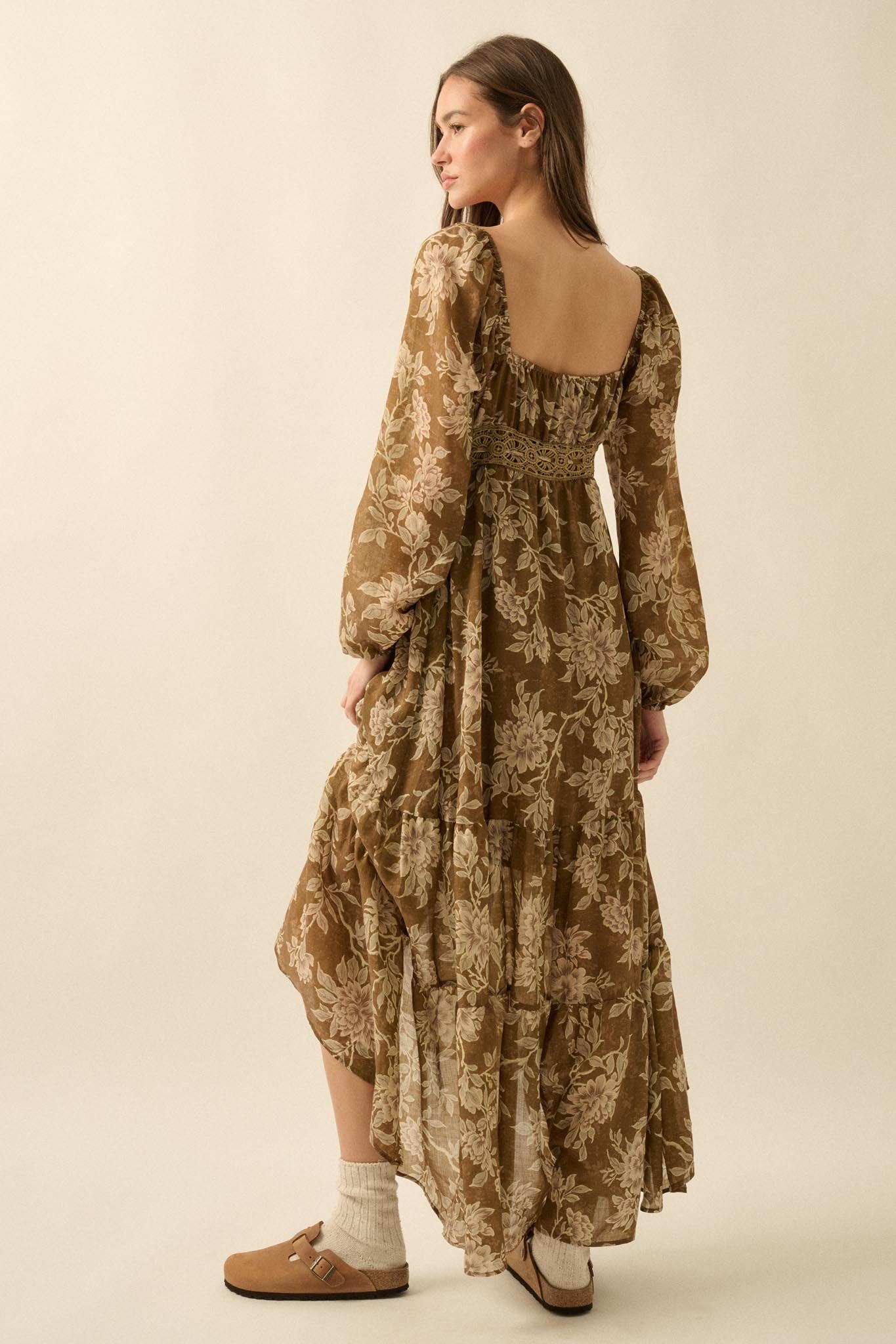 Garden Song Floral Button-Front Tiered Maxi Dress