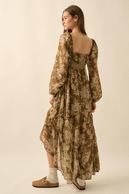 Garden Song Floral Button-Front Tiered Maxi Dress