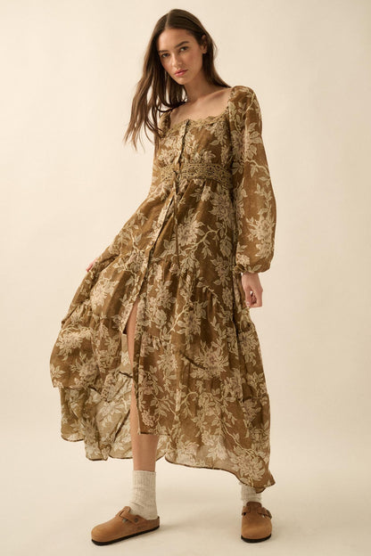 Garden Song Floral Button-Front Tiered Maxi Dress