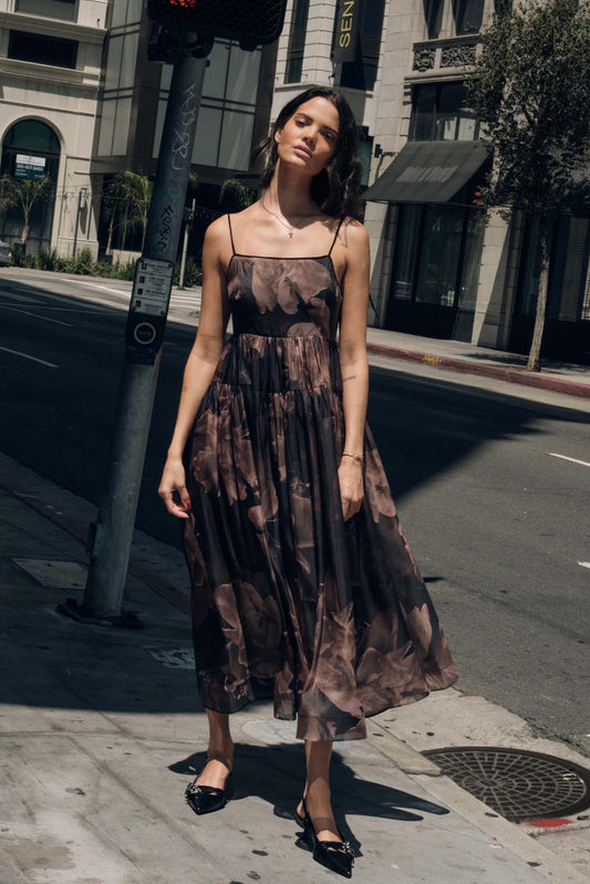 Decadent Blooms Floral Organza Midi Dress