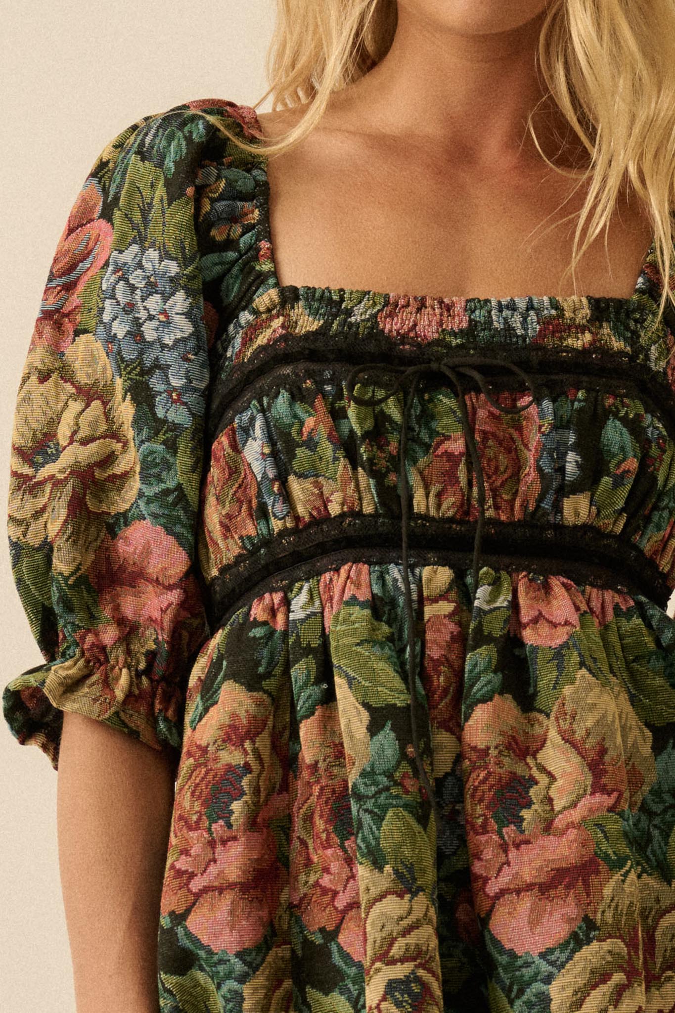 Dreamy Damask Floral Tapestry Babydoll Mini Dress