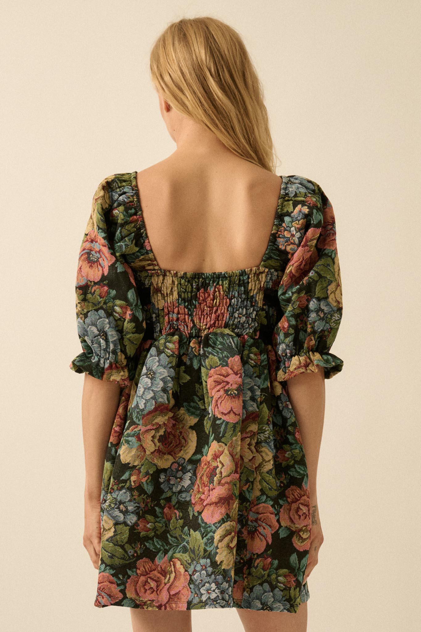 Dreamy Damask Floral Tapestry Babydoll Mini Dress