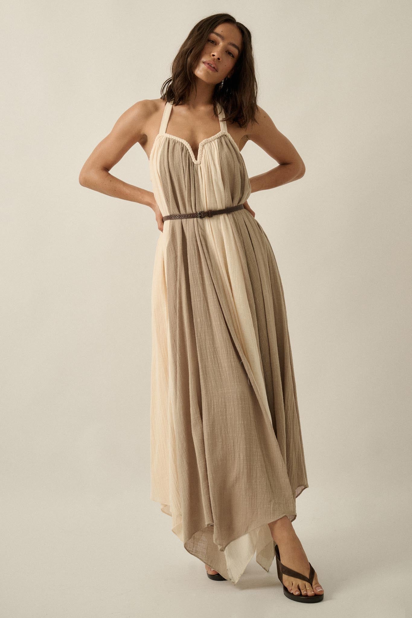 Let It Flow Colorblock Gauze Halter Maxi Dress
