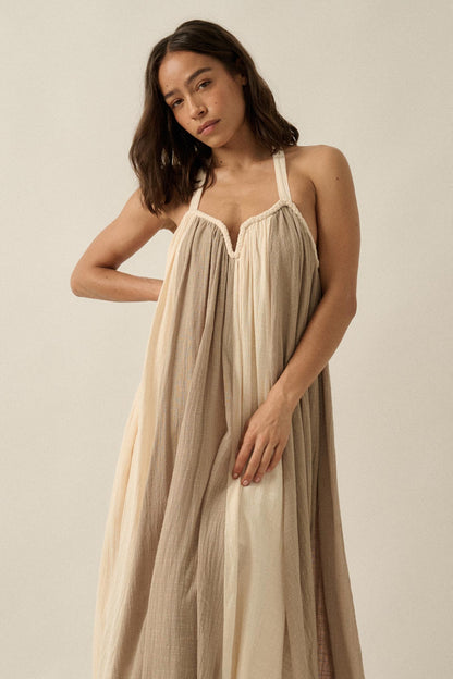 Let It Flow Colorblock Gauze Halter Maxi Dress