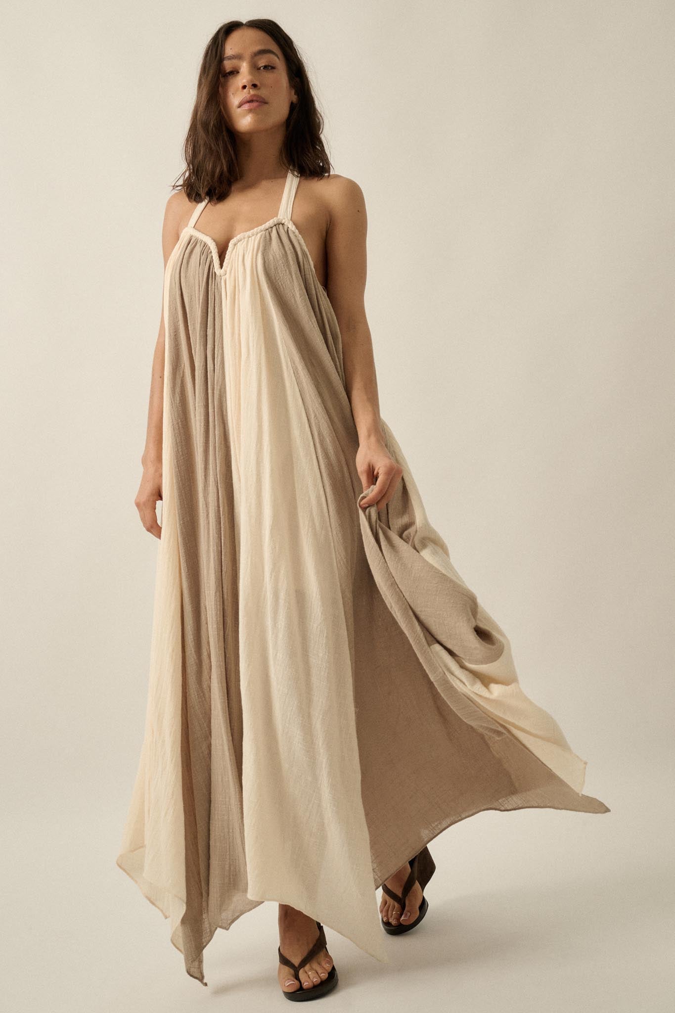 Let It Flow Colorblock Gauze Halter Maxi Dress