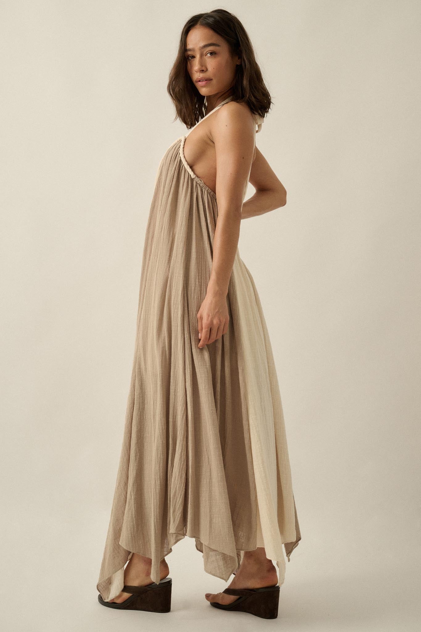 Let It Flow Colorblock Gauze Halter Maxi Dress