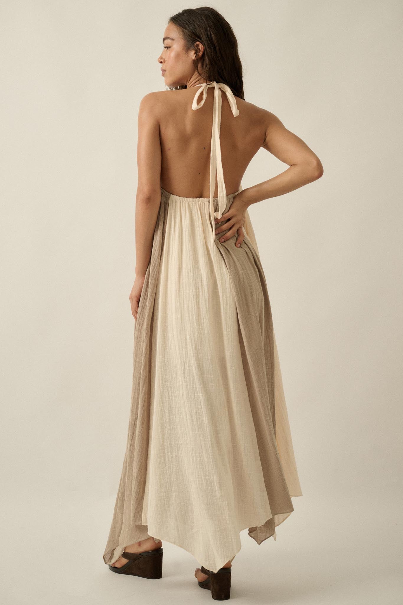 Let It Flow Colorblock Gauze Halter Maxi Dress