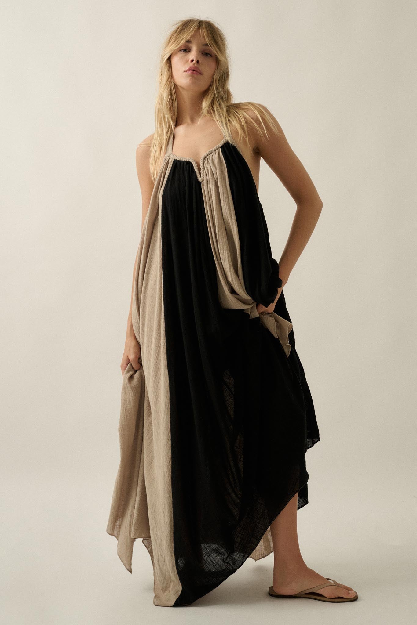 Let It Flow Colorblock Gauze Halter Maxi Dress