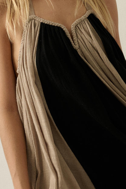 Let It Flow Colorblock Gauze Halter Maxi Dress