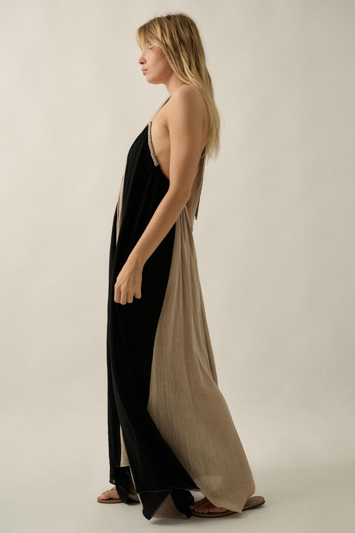 Let It Flow Colorblock Gauze Halter Maxi Dress