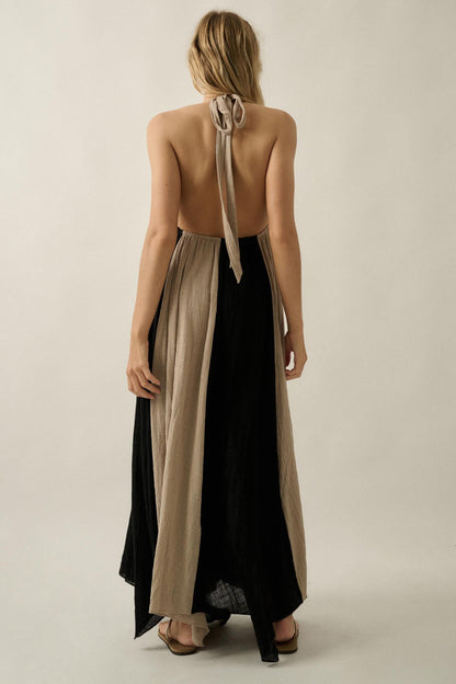 Let It Flow Colorblock Gauze Halter Maxi Dress