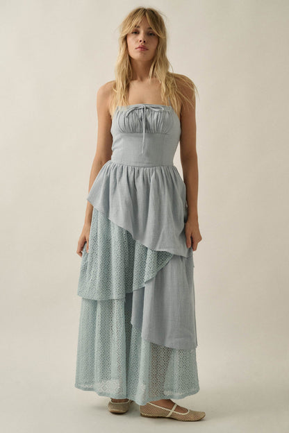 Love Freely Tiered Cotton Gauze and Lace Maxi Dress
