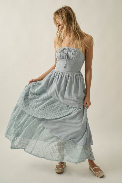 Love Freely Tiered Cotton Gauze and Lace Maxi Dress