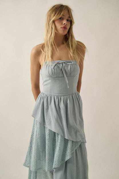 Love Freely Tiered Cotton Gauze and Lace Maxi Dress