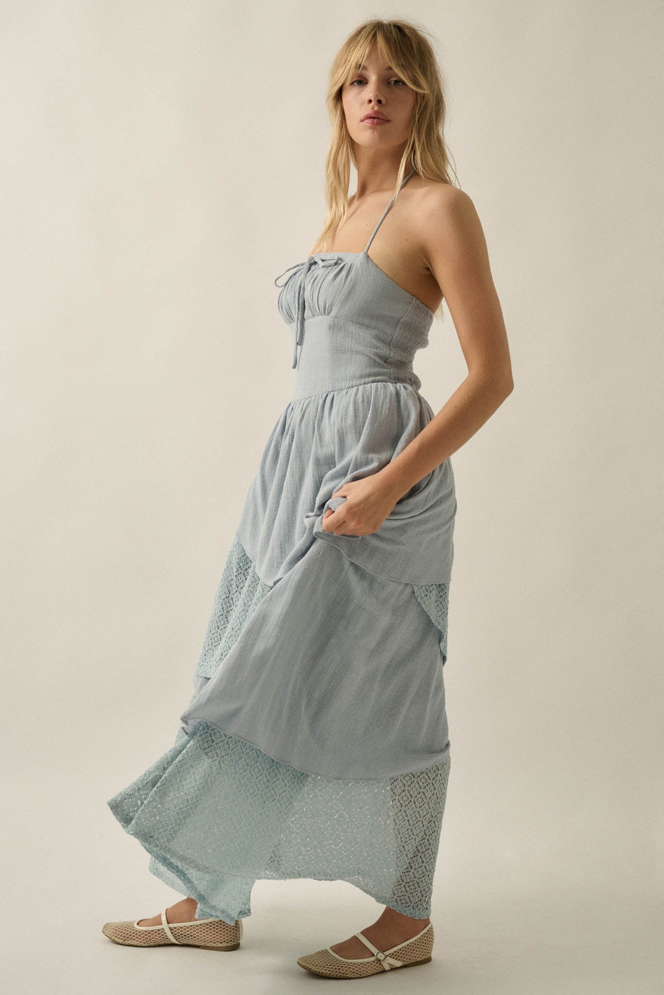Love Freely Tiered Cotton Gauze and Lace Maxi Dress