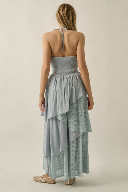 Love Freely Tiered Cotton Gauze and Lace Maxi Dress