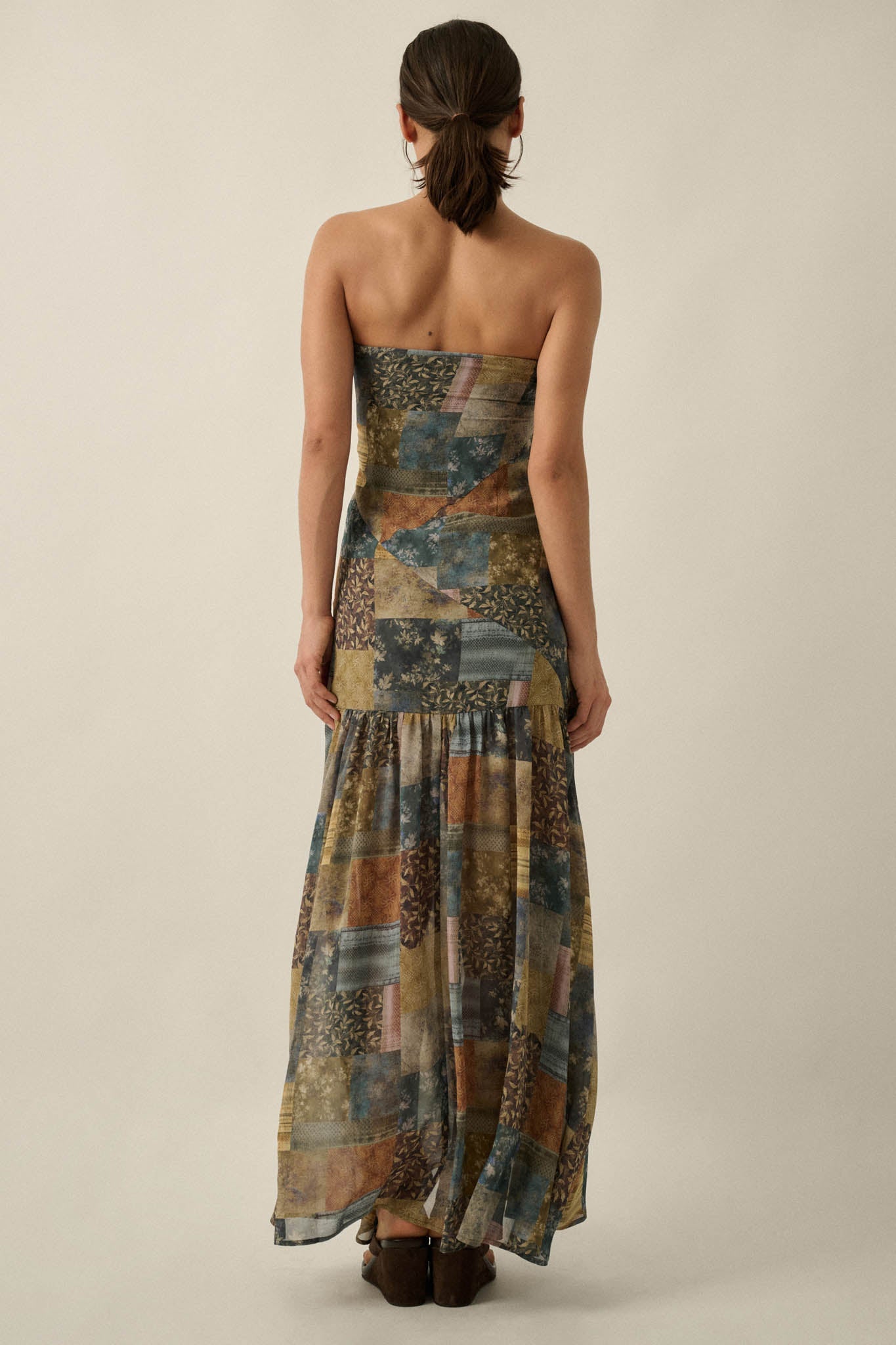 Mixed Signals Patchwork-Print Strapless Maxi Dress