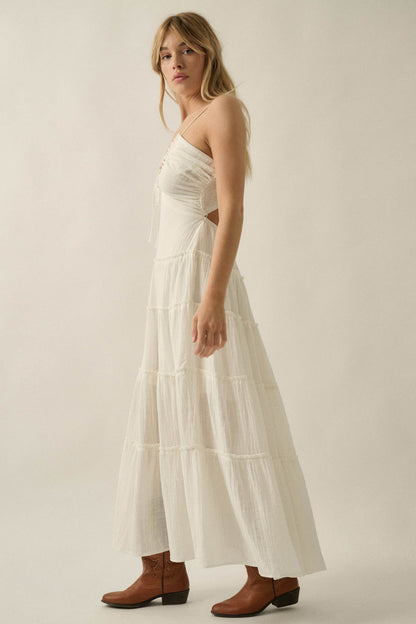 Soft Breeze Cotton Gauze Tiered Halter Maxi Dress