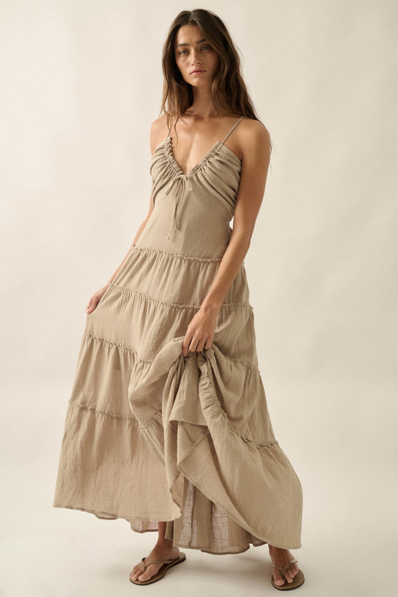 Soft Breeze Cotton Gauze Tiered Halter Maxi Dress