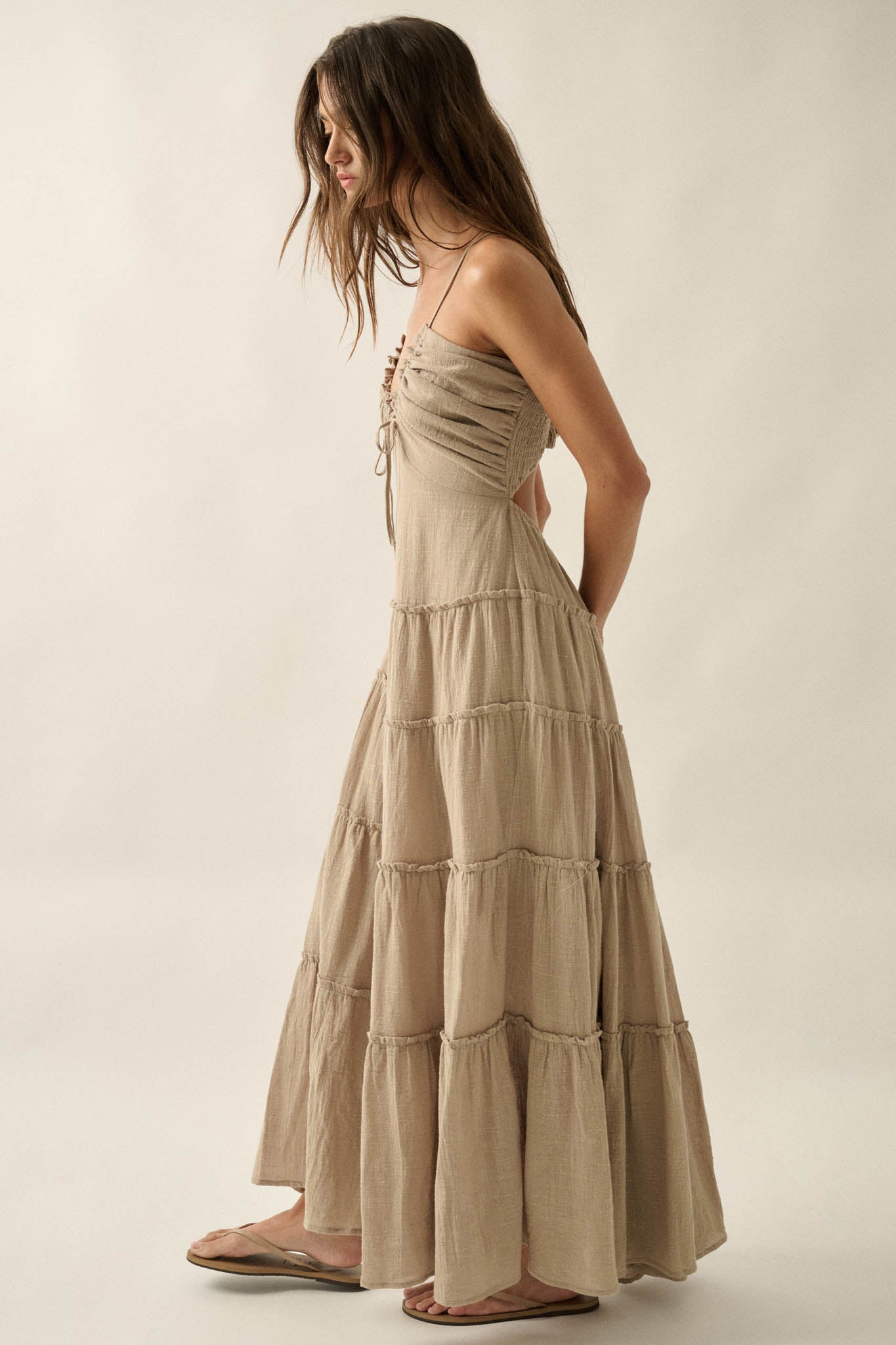 Soft Breeze Cotton Gauze Tiered Halter Maxi Dress