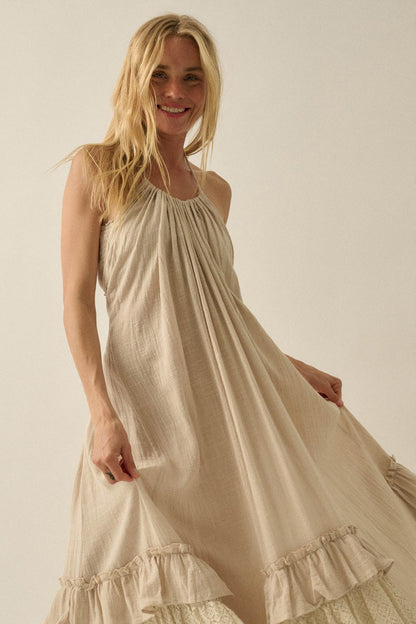 Roaming Free Cotton Gauze and Lace Maxi Dress