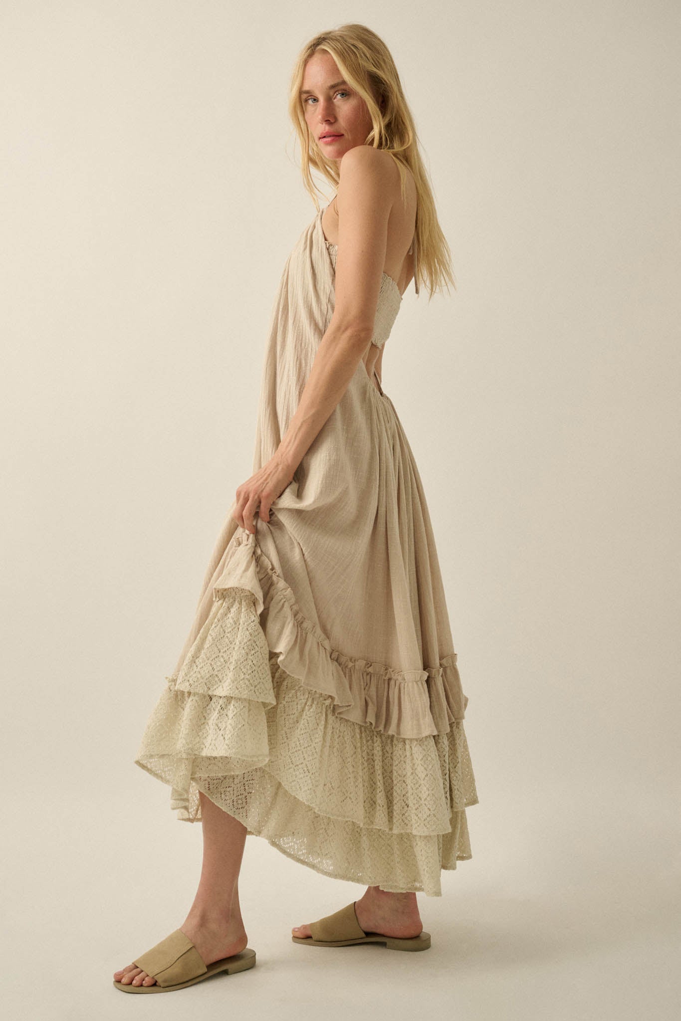 Roaming Free Cotton Gauze and Lace Maxi Dress