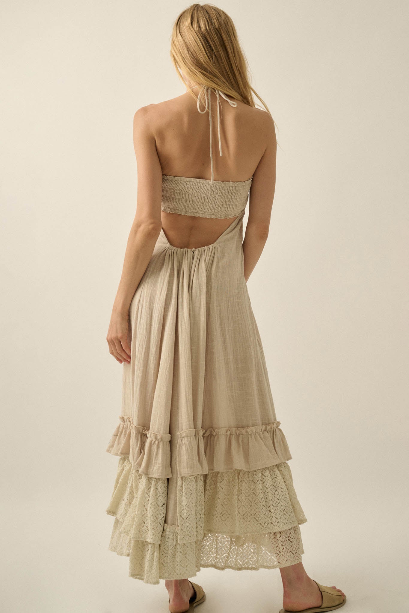 Roaming Free Cotton Gauze and Lace Maxi Dress