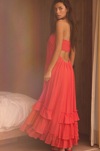Roaming Free Cotton Gauze and Lace Maxi Dress