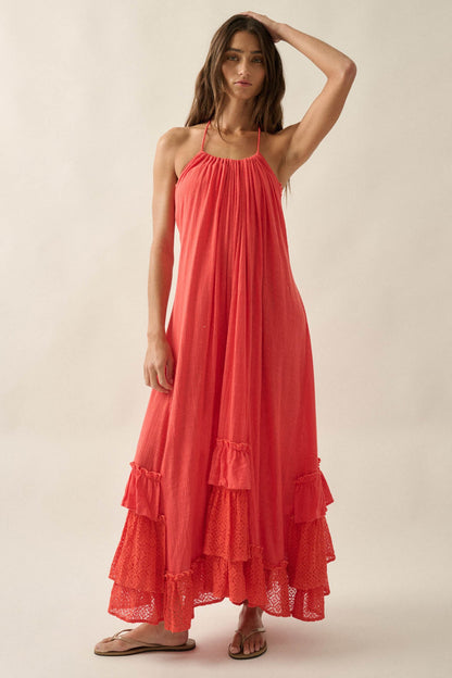 Roaming Free Cotton Gauze and Lace Maxi Dress