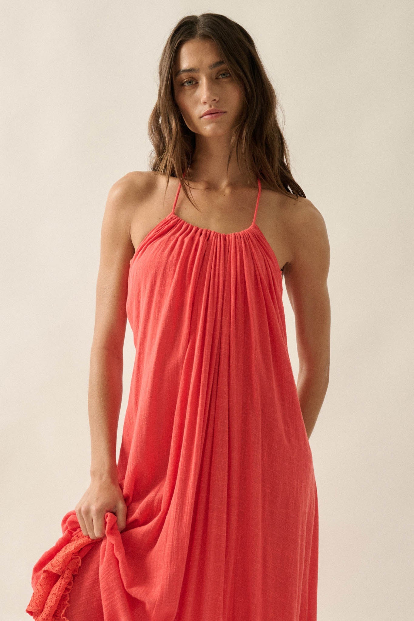 Roaming Free Cotton Gauze and Lace Maxi Dress