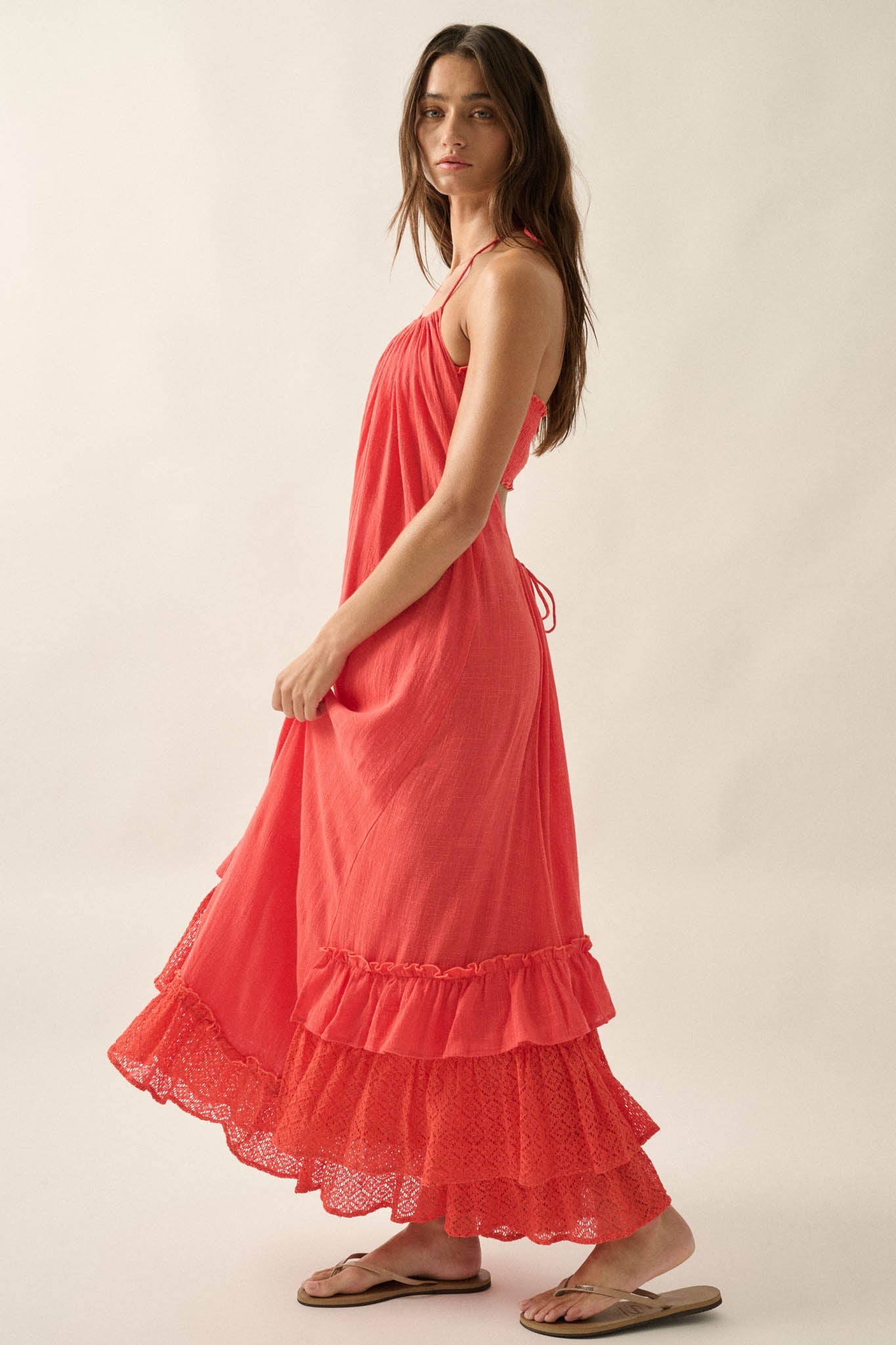 Roaming Free Cotton Gauze and Lace Maxi Dress