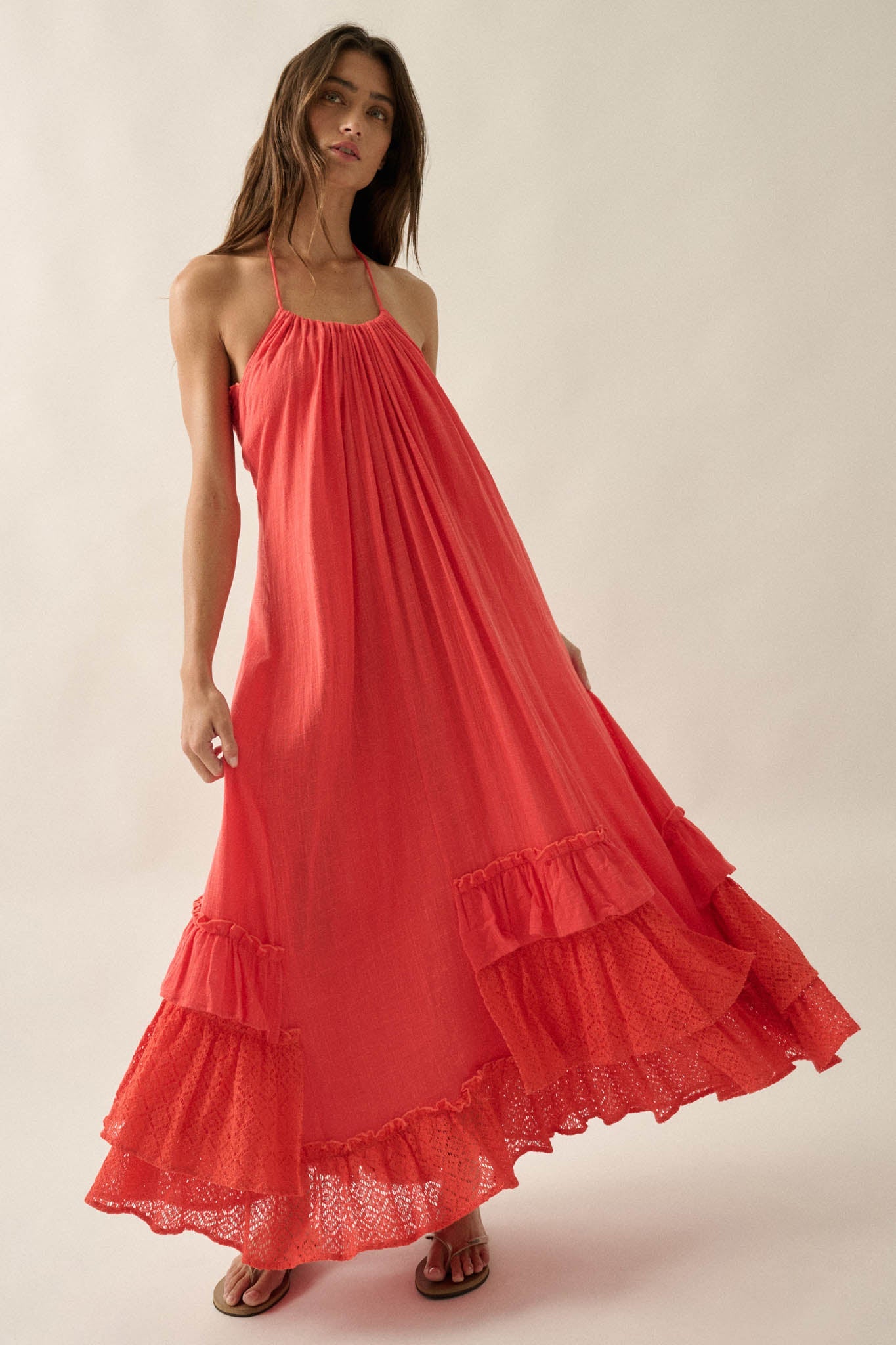 Roaming Free Cotton Gauze and Lace Maxi Dress