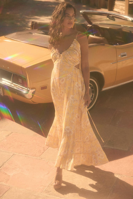 Cherished Blossoms Floral Crepe Halter Maxi Dress