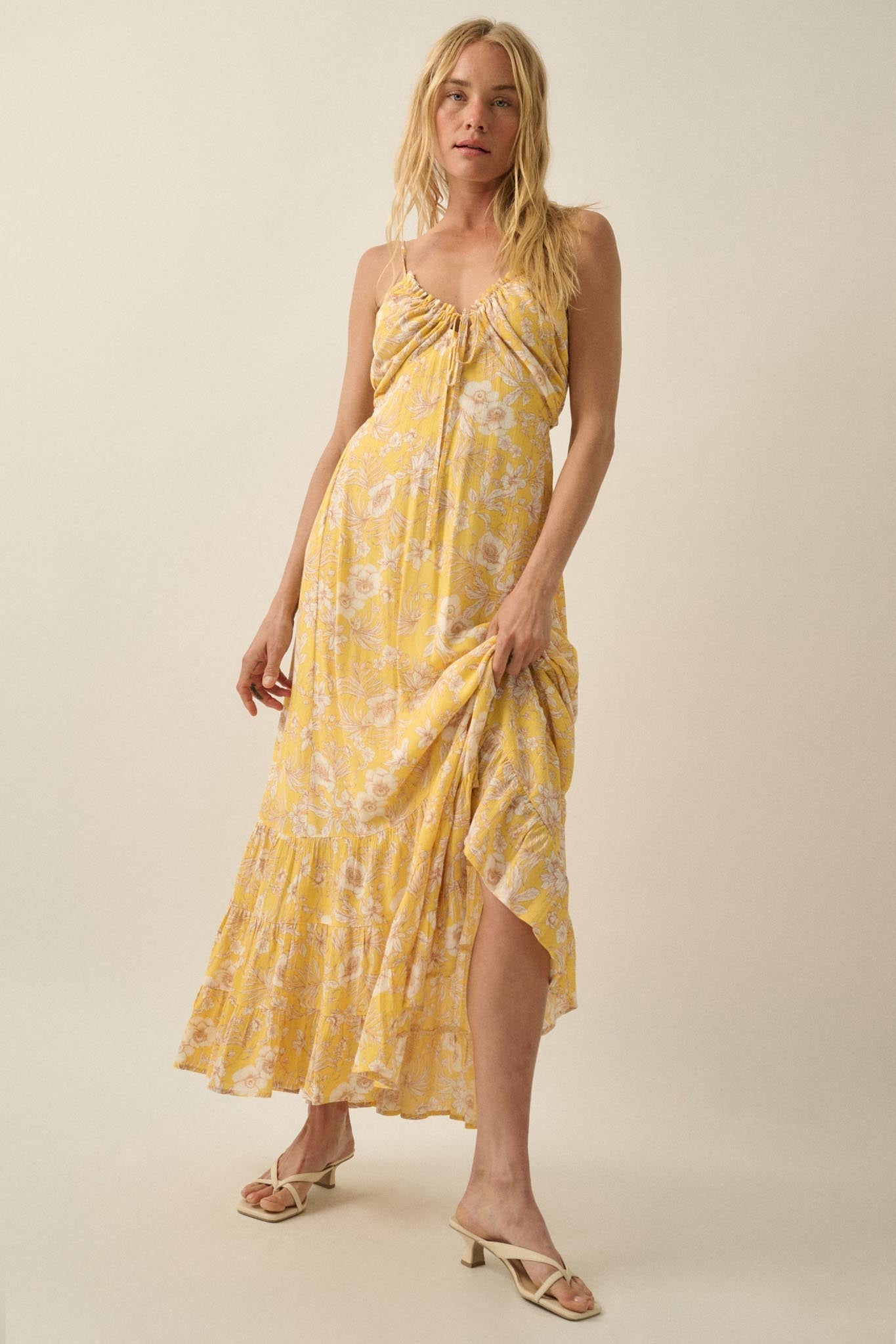 Cherished Blossoms Floral Crepe Halter Maxi Dress