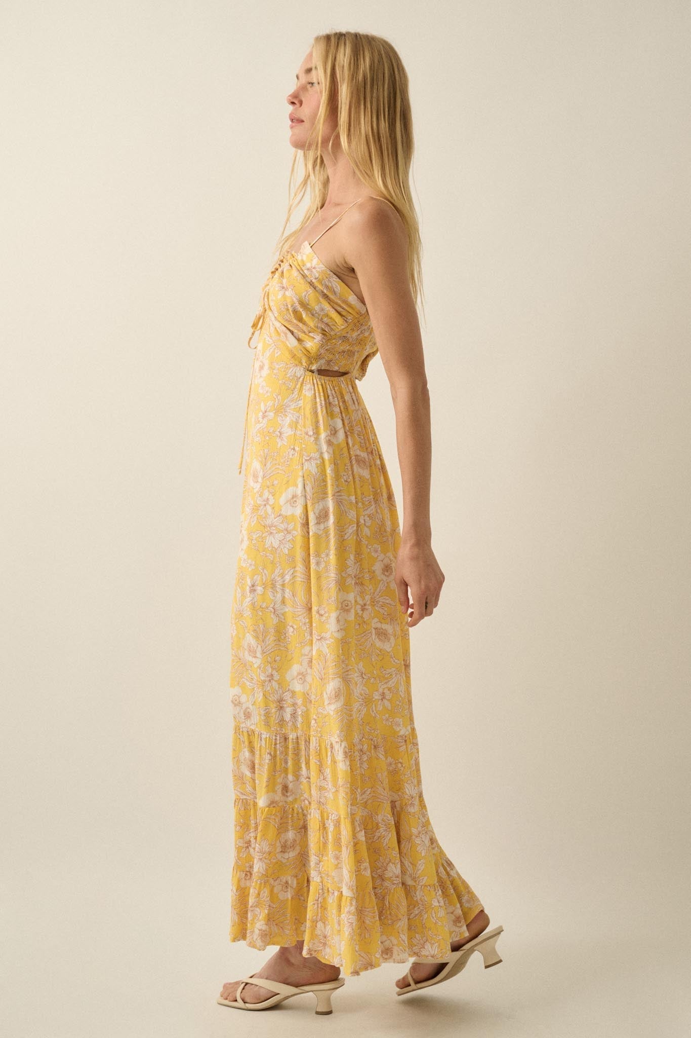 Cherished Blossoms Floral Crepe Halter Maxi Dress