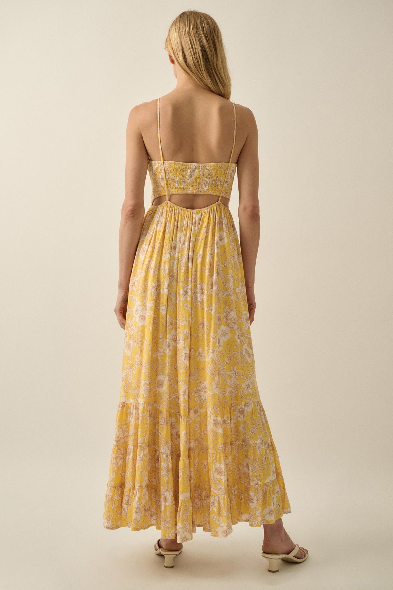 Cherished Blossoms Floral Crepe Halter Maxi Dress