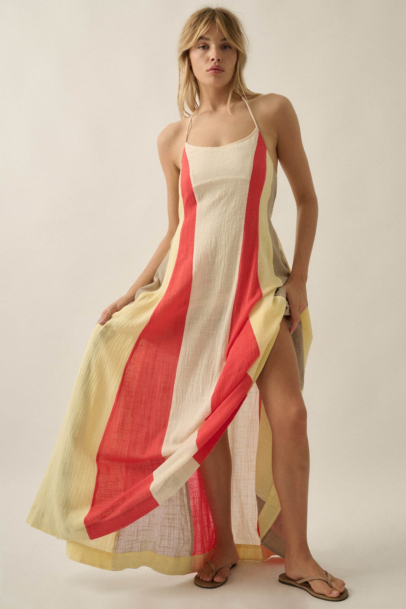 Riviera Dream Colorblock Cotton Gauze Maxi Dress