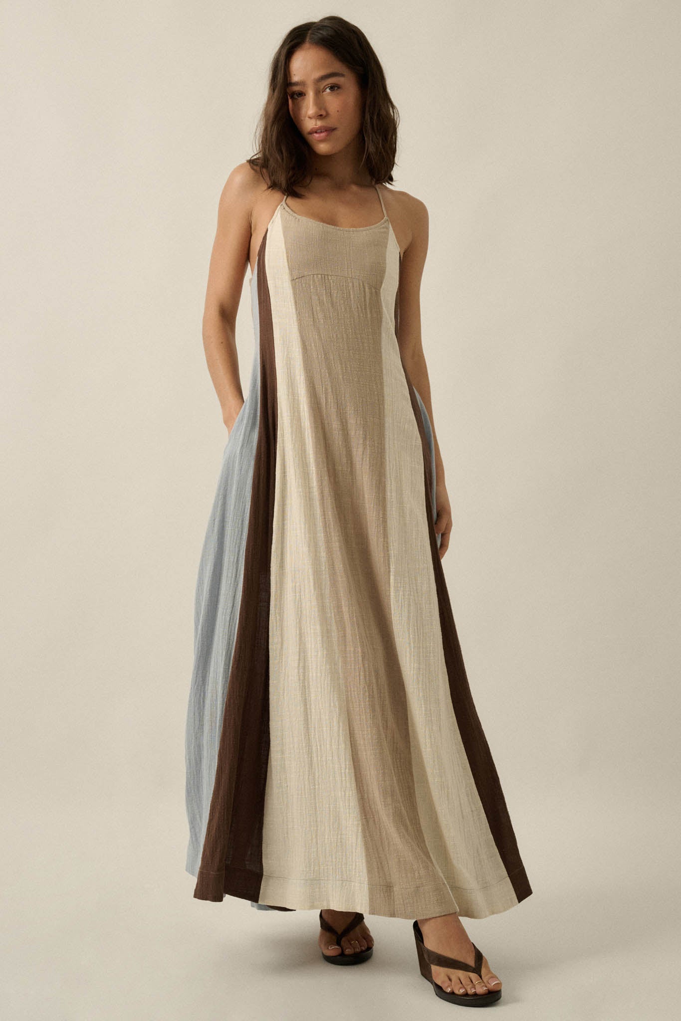 Riviera Dream Colorblock Cotton Gauze Maxi Dress